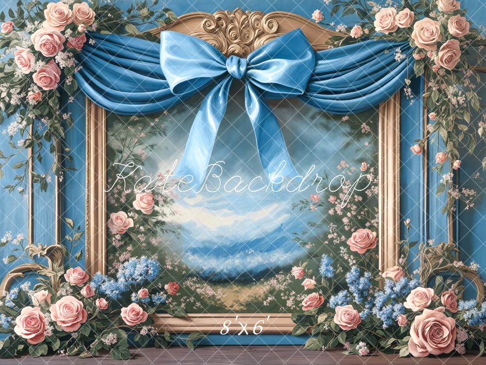 Kate Blue Bow Flower Frame Backdrop Designed by Chain Photography