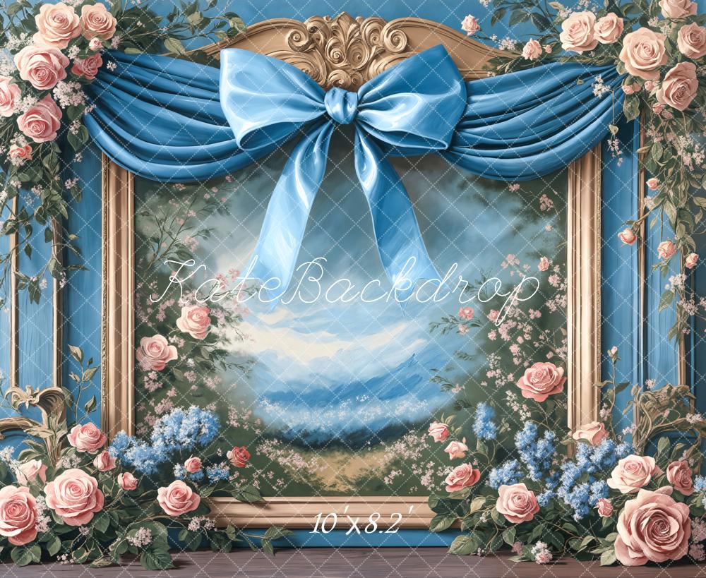 Kate Blue Bow Flower Frame Backdrop Designed by Chain Photography