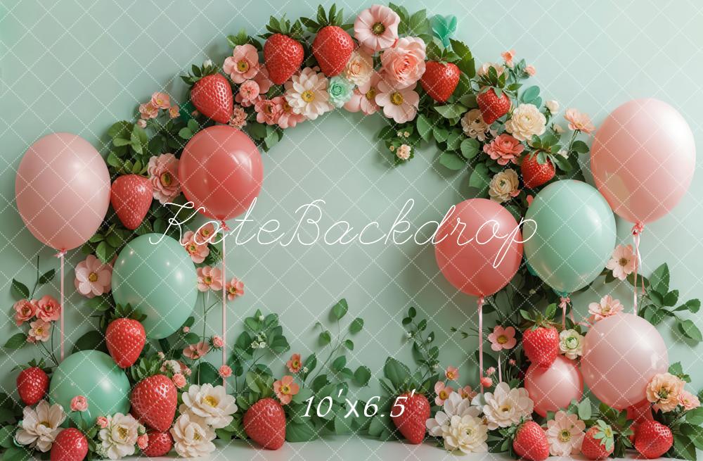 Kate Strawberry Flower Arch Backdrop Balloon Cake Smash Designed by Kate Image