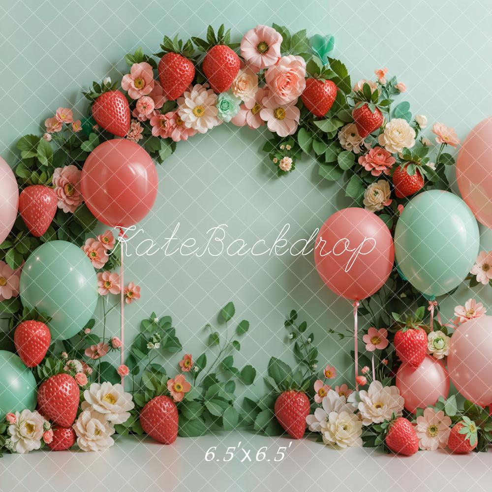Kate Strawberry Flower Arch Backdrop Balloon Cake Smash Designed by Kate Image