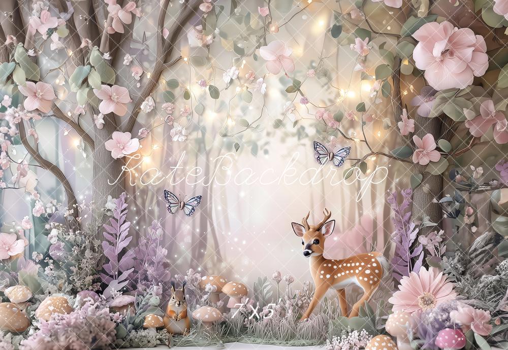 Kate Elf Forest Deer Backdrop Squirrel Mushroom Designed by Ashley Paul - Kate Backdrop AU