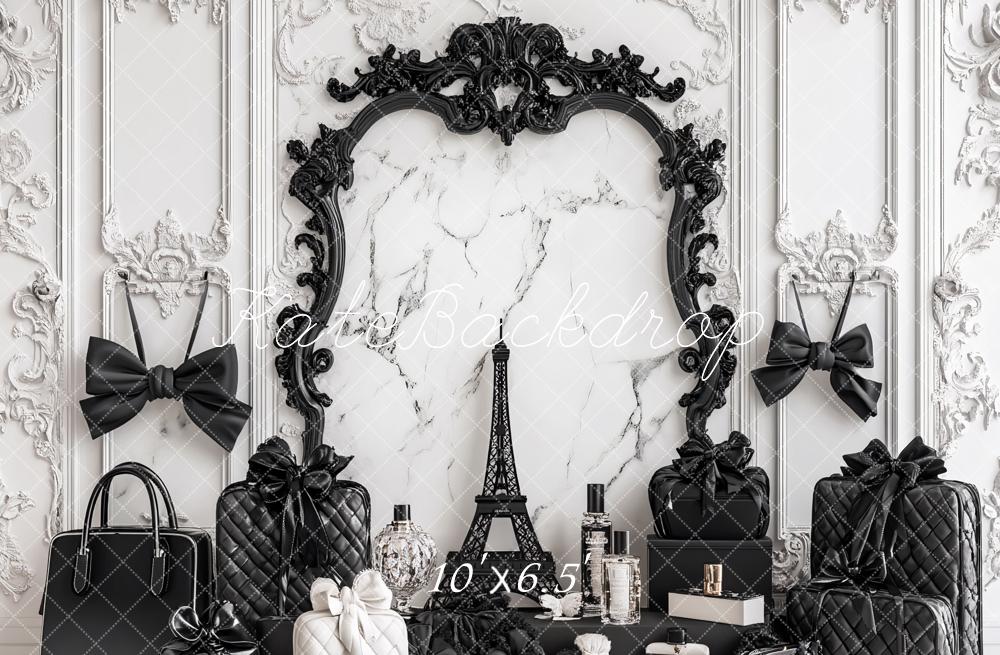 Kate Fashion Marble Black Cosmetic Case Bow Backdrop Designed by Ashley Paul - Kate Backdrop AU