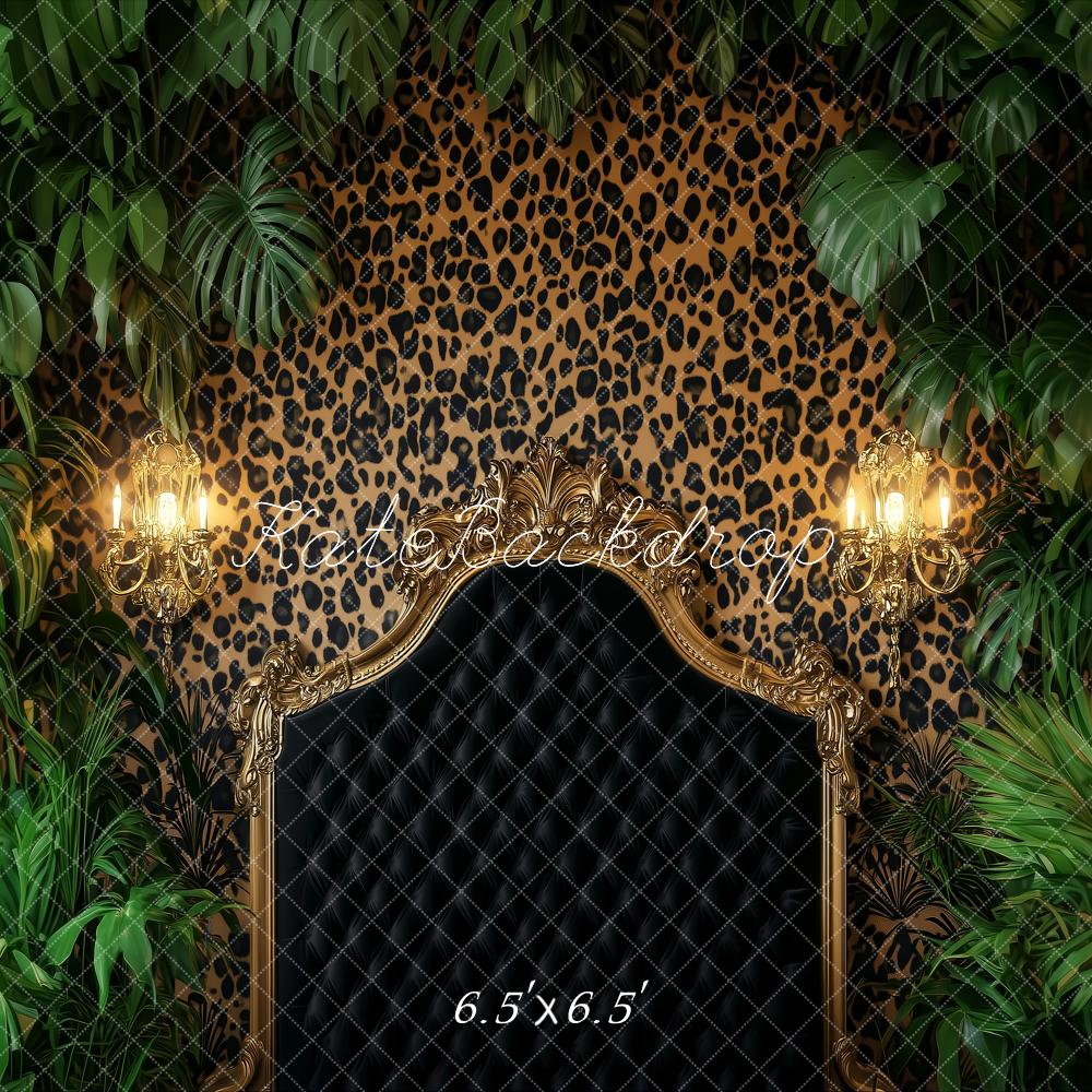 Kate Dark Headboard Backdrop Leopard Green Leaves Designed by Ashley Paul - Kate Backdrop AU