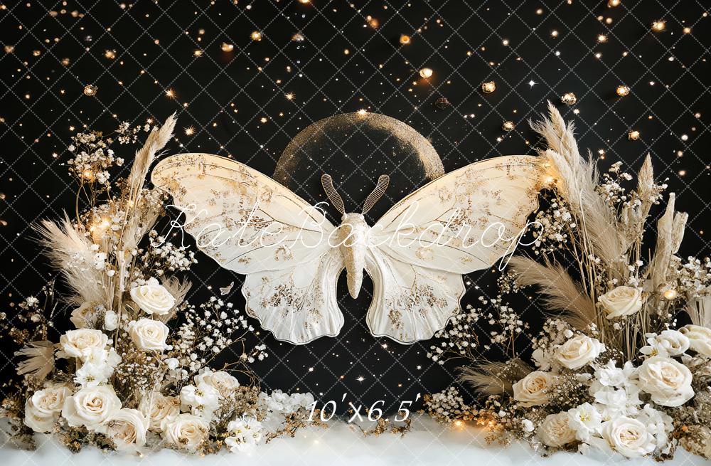 Kate Black Shiny Butterfly Backdrop Cake Smash Designed by Ashley Paul - Kate Backdrop AU