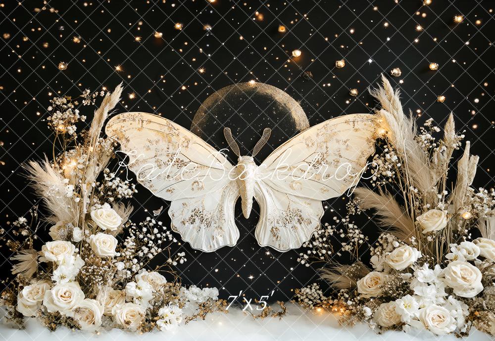 Kate Black Shiny Butterfly Backdrop Cake Smash Designed by Ashley Paul - Kate Backdrop AU