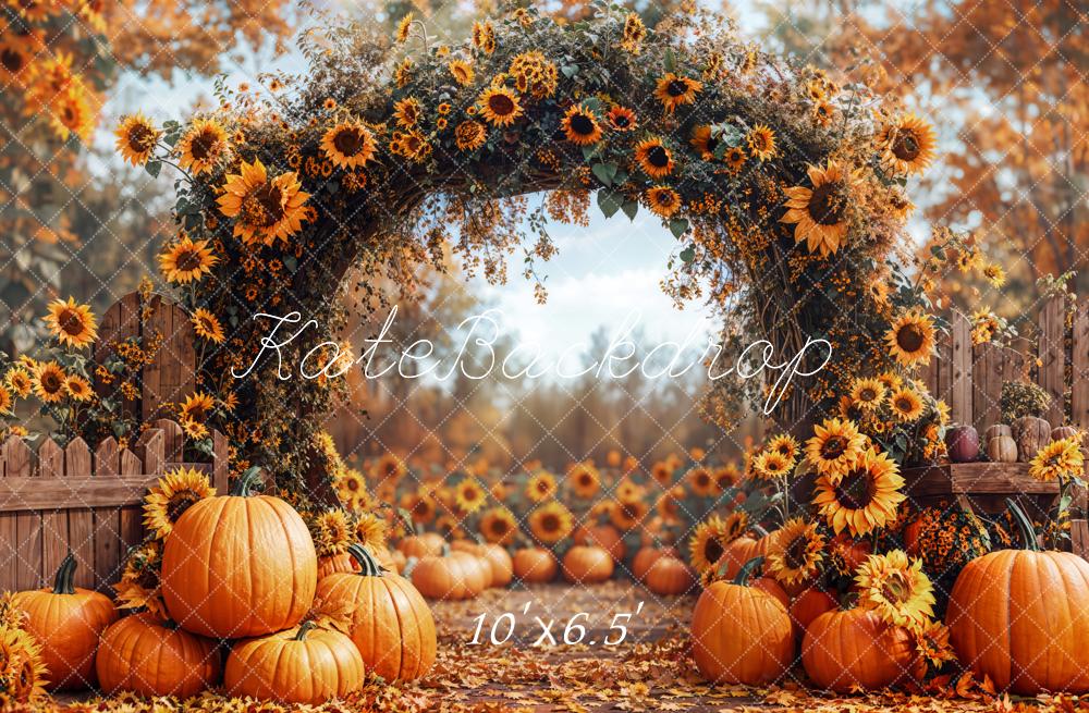 Kate Fall Pumpkin Sunflower Arch Backdrop Designed by Emetselch - Kate Backdrop AU