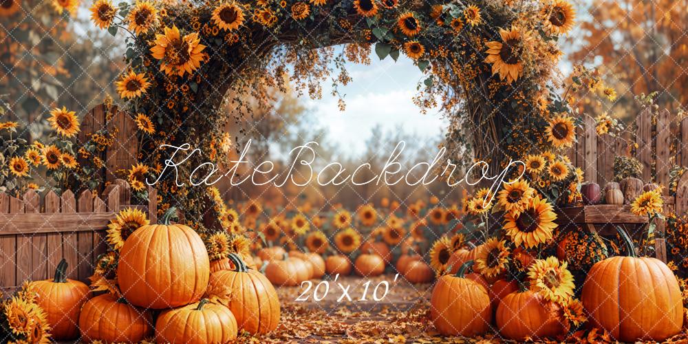 Kate Fall Pumpkin Sunflower Arch Backdrop Designed by Emetselch - Kate Backdrop AU