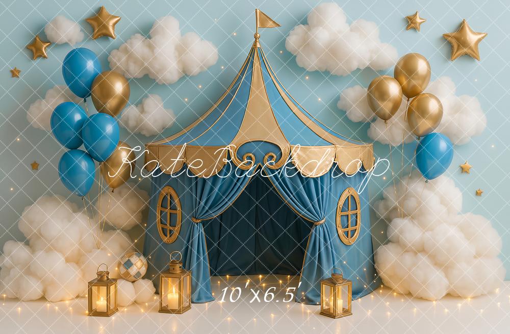 Kate Light Blue Gold Circus Backdrop Designed by Ashley Paul