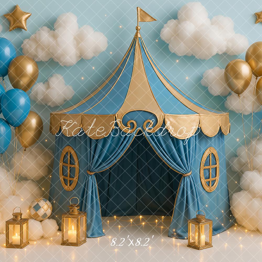 Kate Light Blue Gold Circus Backdrop Designed by Ashley Paul