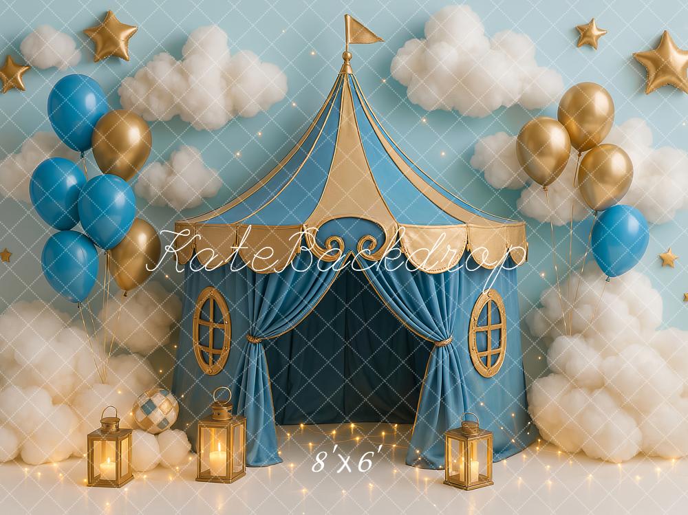 Kate Light Blue Gold Circus Backdrop Designed by Ashley Paul