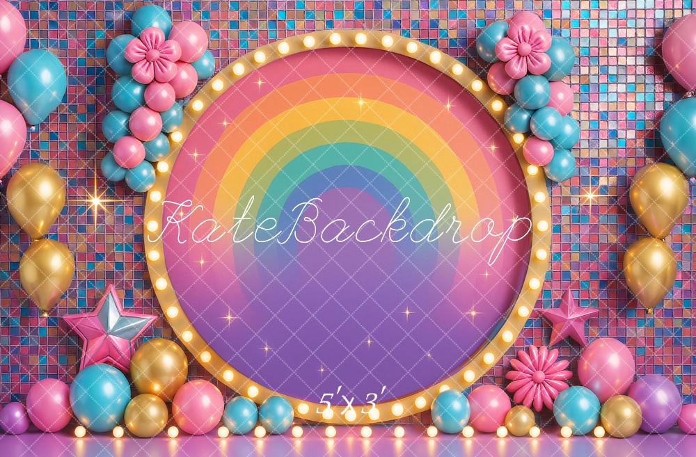 Kate Birthday Roller Girl Colorful Rainbow Balloons Backdrop Designed by Ashley Paul - Kate Backdrop AU