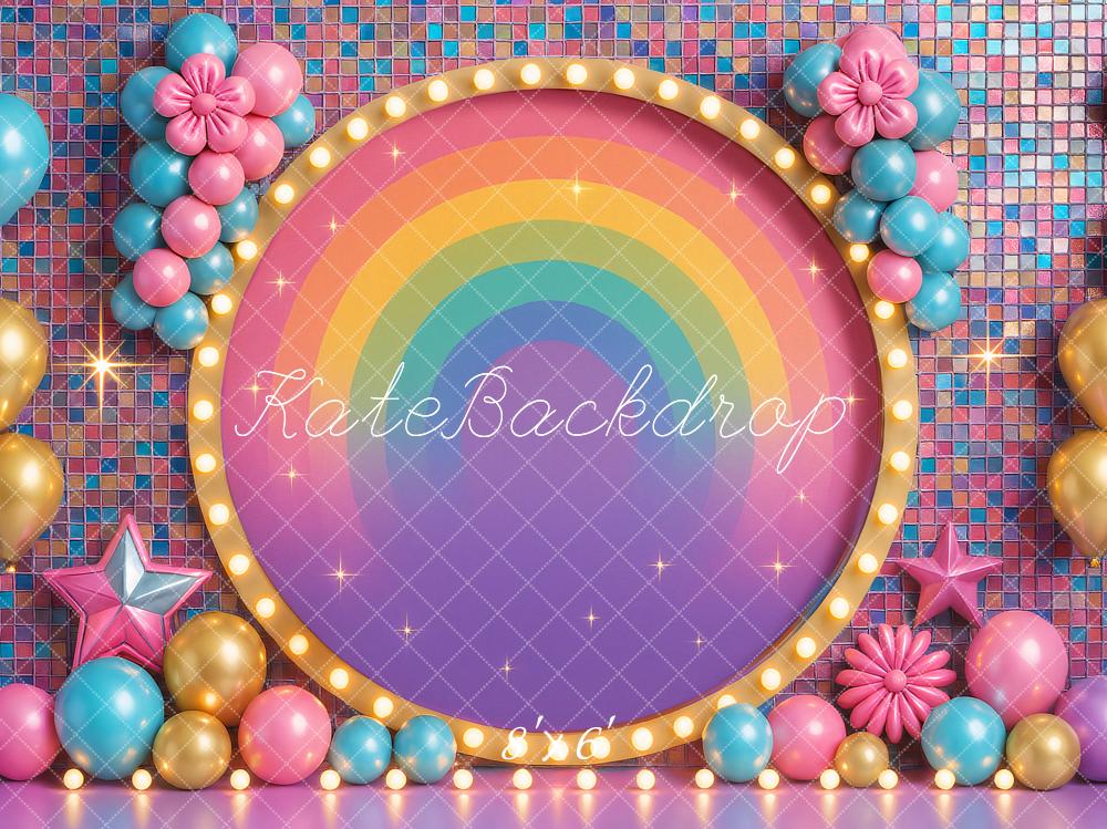 Kate Birthday Roller Girl Colorful Rainbow Balloons Backdrop Designed by Ashley Paul - Kate Backdrop AU