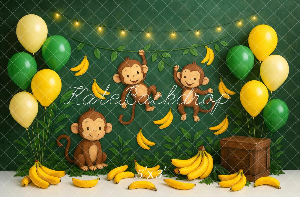 Kate Bananas Monkey Balloons Green Backdrop Designed by Ashley Paul - Kate Backdrop AU