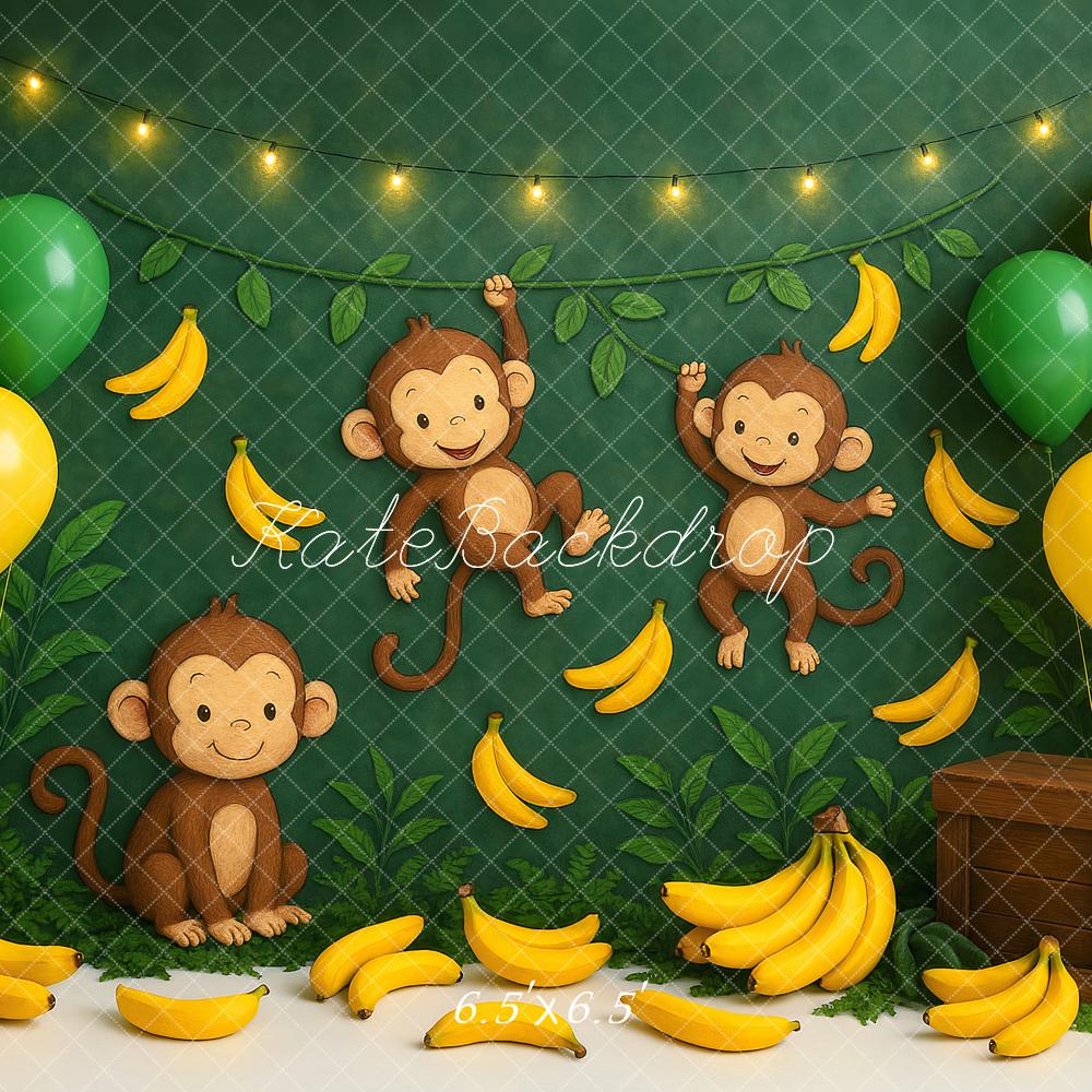 Kate Bananas Monkey Balloons Green Backdrop Designed by Ashley Paul - Kate Backdrop AU