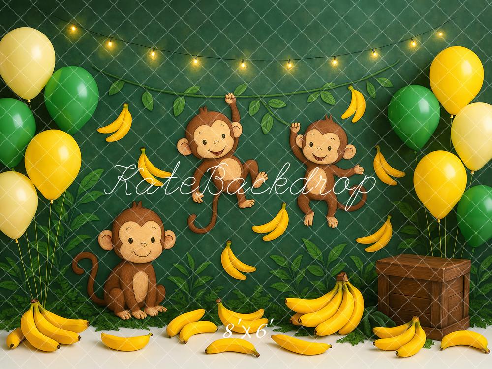 Kate Bananas Monkey Balloons Green Backdrop Designed by Ashley Paul - Kate Backdrop AU