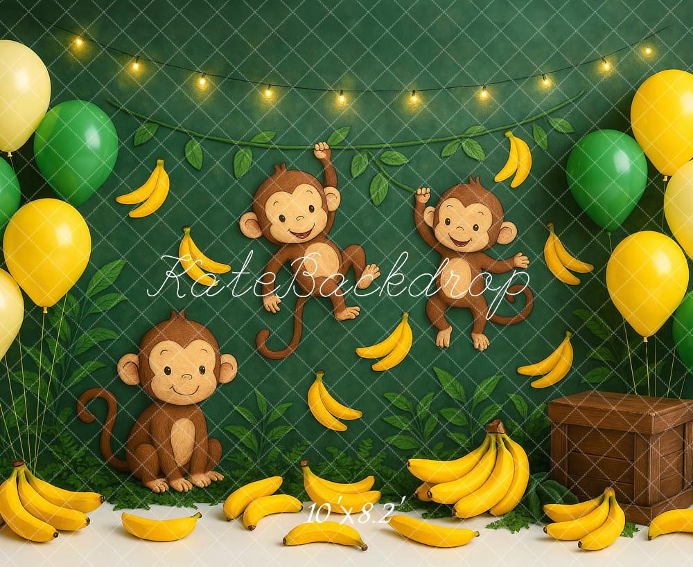 Kate Bananas Monkey Balloons Green Backdrop Designed by Ashley Paul - Kate Backdrop AU