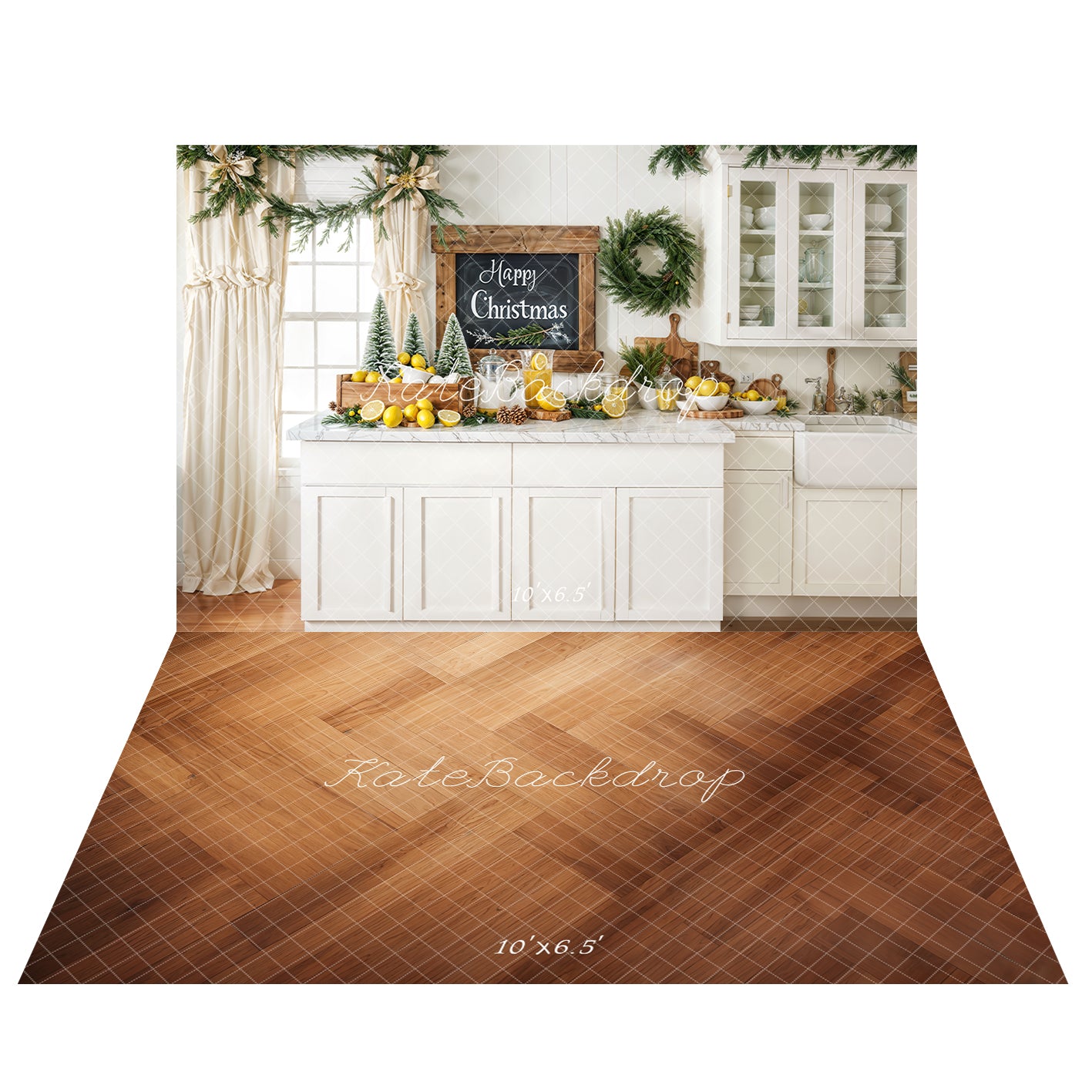 Kate Christmas Kitchen Lemons Backdrop+Wood Floor Backdrop