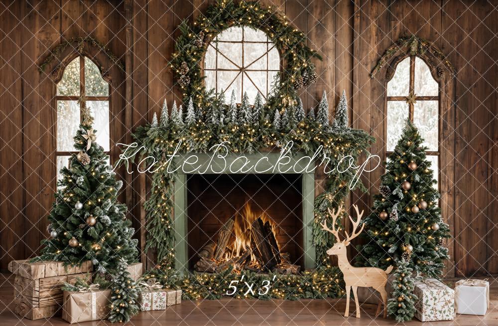Kate Wood Christmas Fireplace Deer Backdrop Designed by Emetselch - Kate Backdrop AU