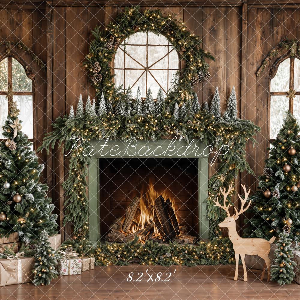 Kate Wood Christmas Fireplace Deer Backdrop Designed by Emetselch - Kate Backdrop AU