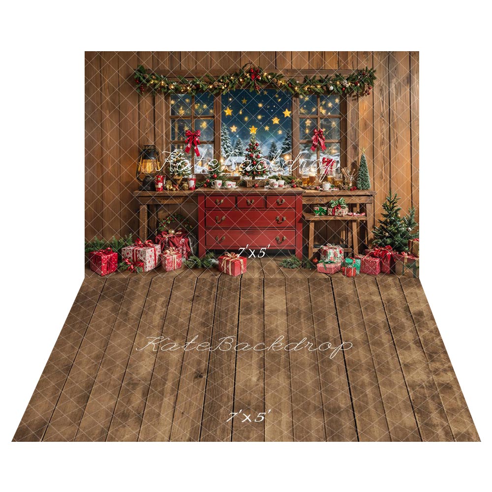 Kate Christmas Starry Sky Window Backdrop+Wood Floor Backdrop for Photography