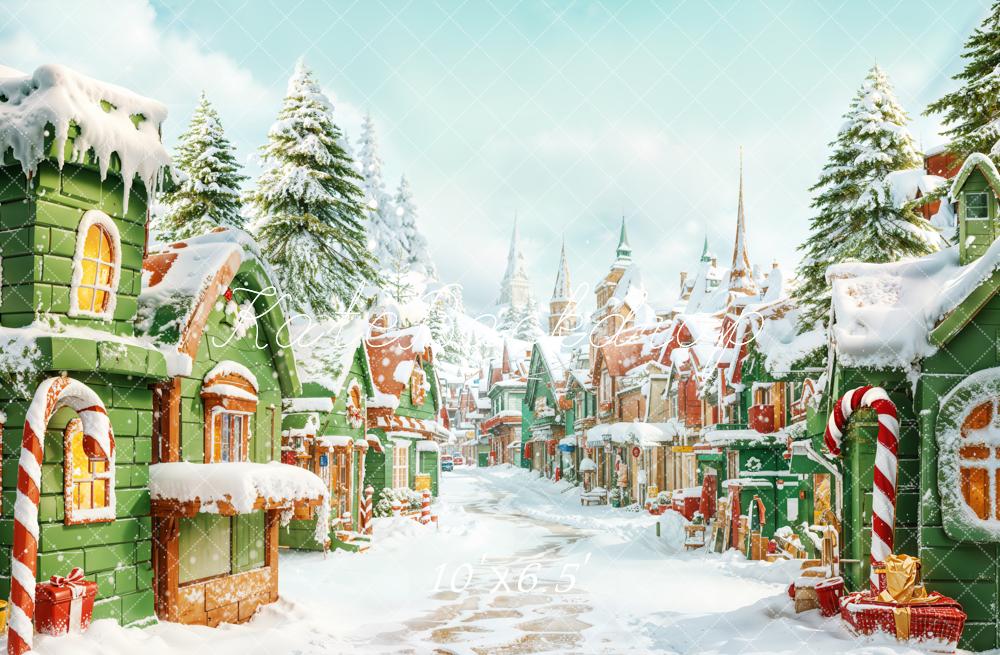 Kate Christmas Village Candy Snowy Backdrop Designed by Chain Photography
