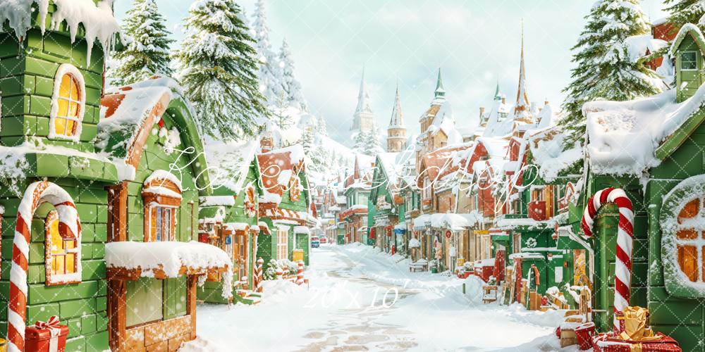 Kate Christmas Village Candy Snowy Backdrop Designed by Chain Photography