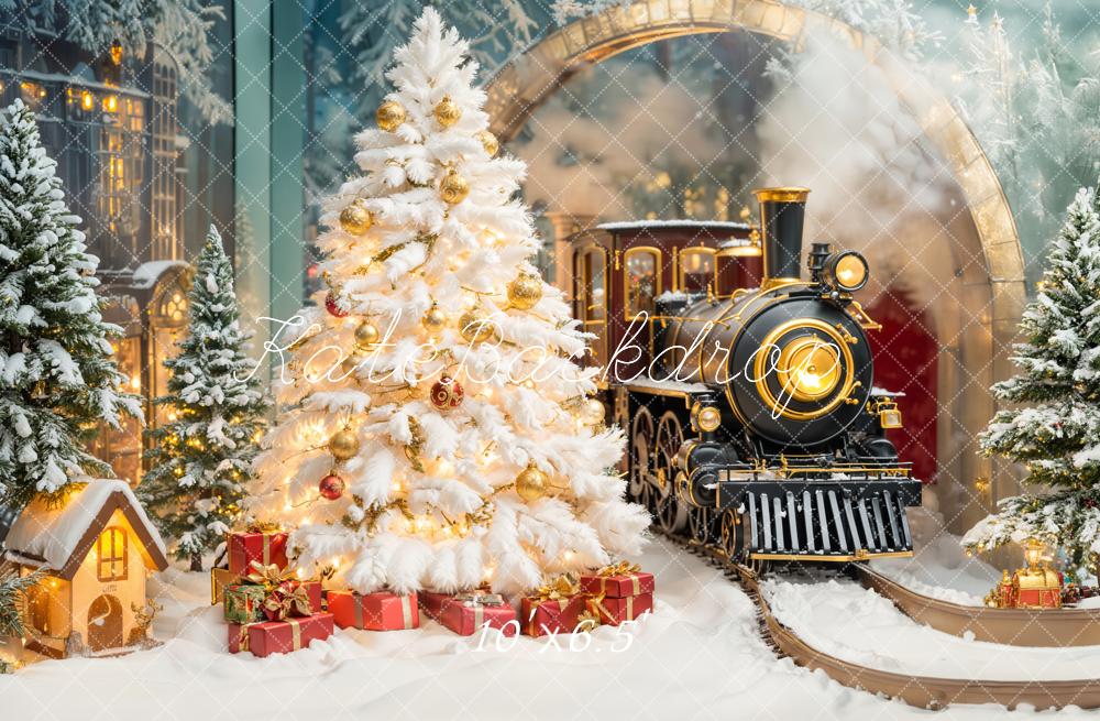 Kate Christmas Tree Snow Train Backdrop for Photography Designed by Emetselch