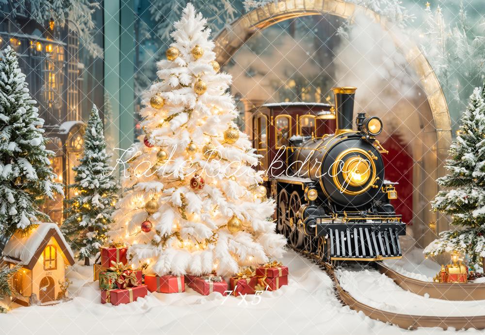 Kate Christmas Tree Snow Train Backdrop for Photography Designed by Emetselch