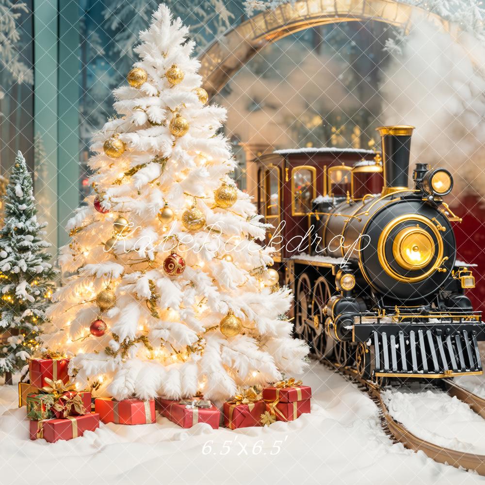 Kate Christmas Tree Snow Train Backdrop for Photography Designed by Emetselch