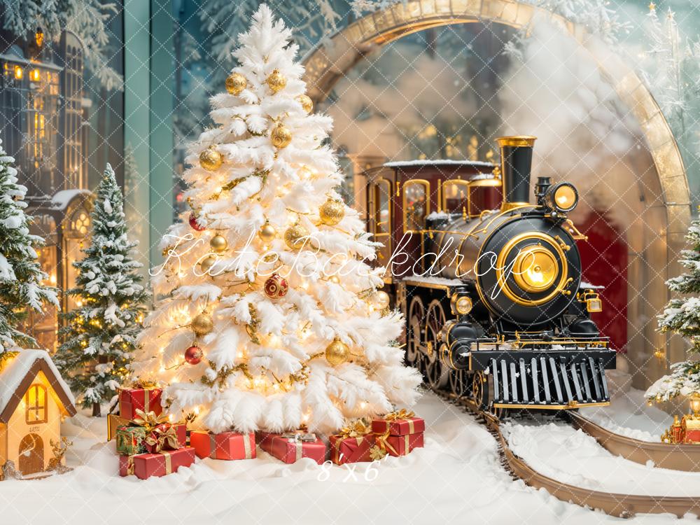 Kate Christmas Tree Snow Train Backdrop for Photography Designed by Emetselch