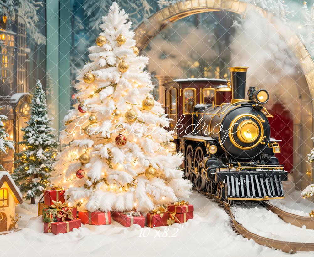 Kate Christmas Tree Snow Train Backdrop for Photography Designed by Emetselch
