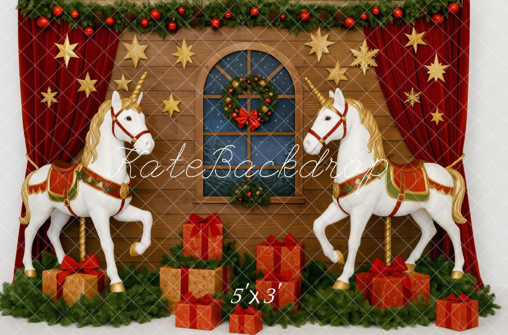 Kate Classic Christmas Unicorns Backdrop Designed by Patty Roberts - Kate Backdrop AU