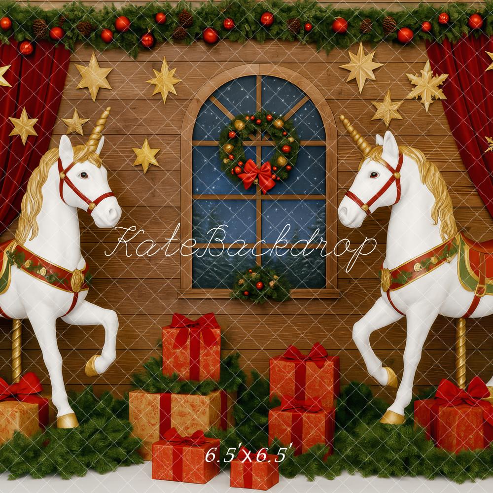 Kate Classic Christmas Unicorns Backdrop Designed by Patty Roberts - Kate Backdrop AU