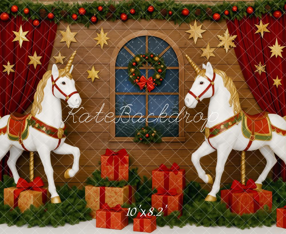 Kate Classic Christmas Unicorns Backdrop Designed by Patty Roberts - Kate Backdrop AU