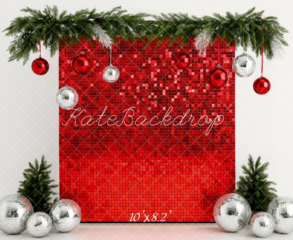Kate Minimal Red Christmas Wall Baubles Backdrop Designed by Patty Roberts
