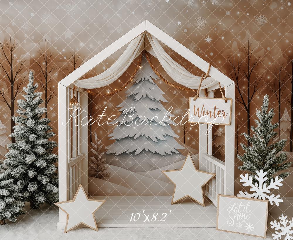 Kate Minimal Rustic Christmas House Backdrop Designed by Patty Roberts - Kate Backdrop AU