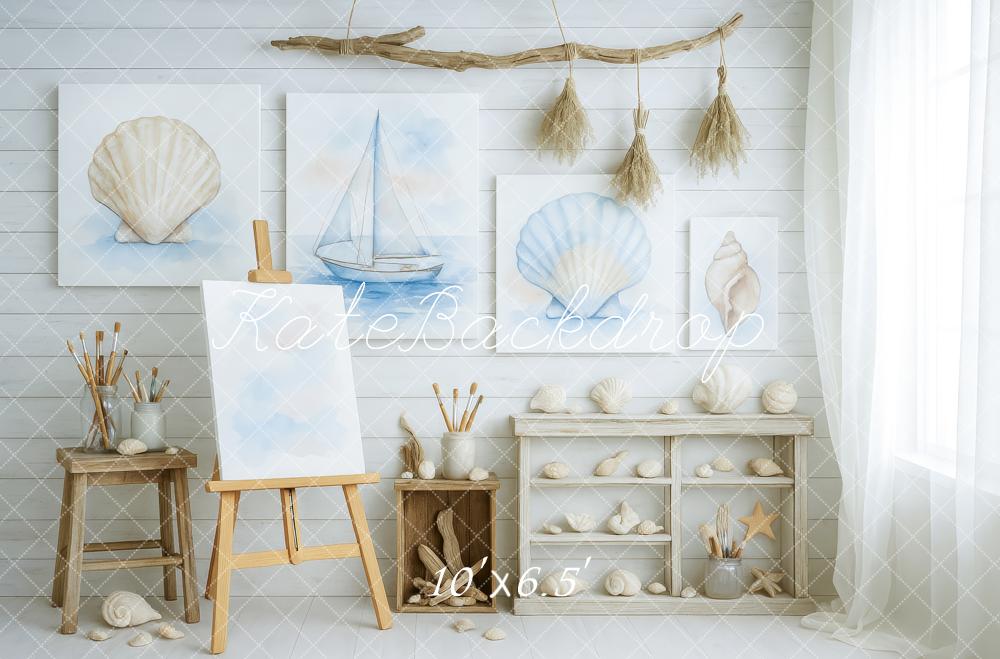 Kate Neutral Seaside Art Studio Backdrop Designed by Patty Roberts - Kate Backdrop AU