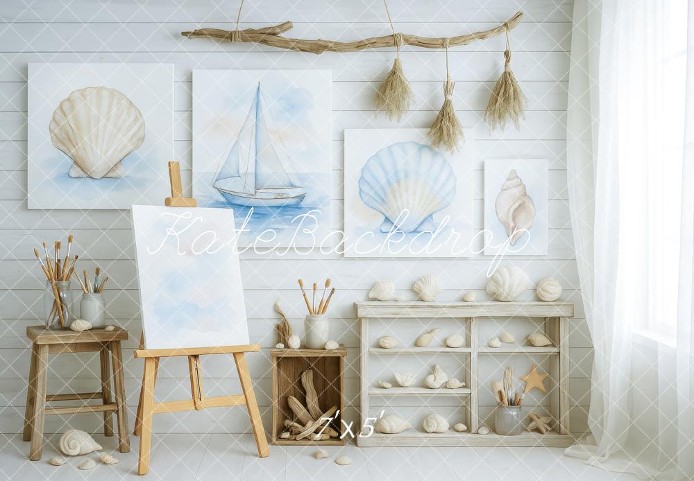 Kate Neutral Seaside Art Studio Backdrop Designed by Patty Roberts - Kate Backdrop AU