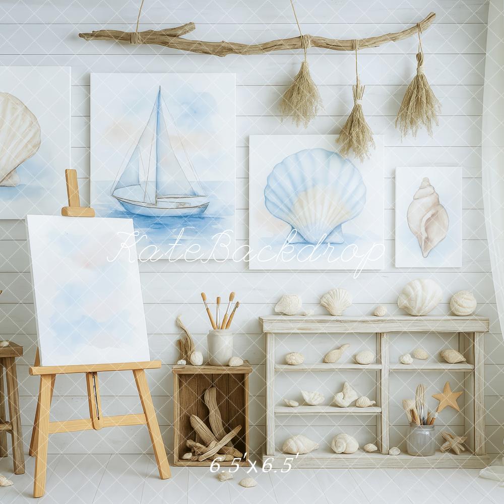 Kate Neutral Seaside Art Studio Backdrop Designed by Patty Roberts - Kate Backdrop AU