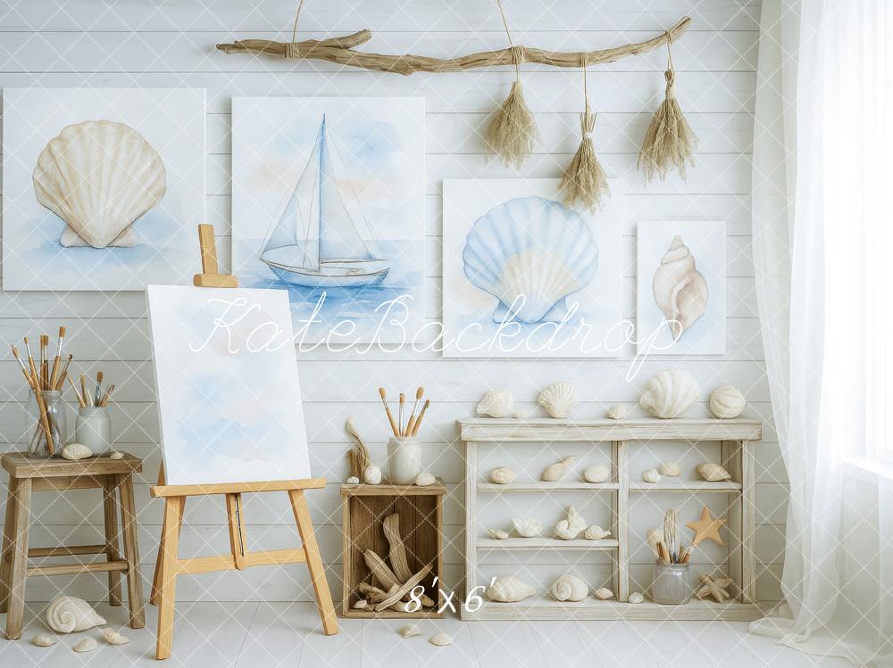 Kate Neutral Seaside Art Studio Backdrop Designed by Patty Roberts - Kate Backdrop AU