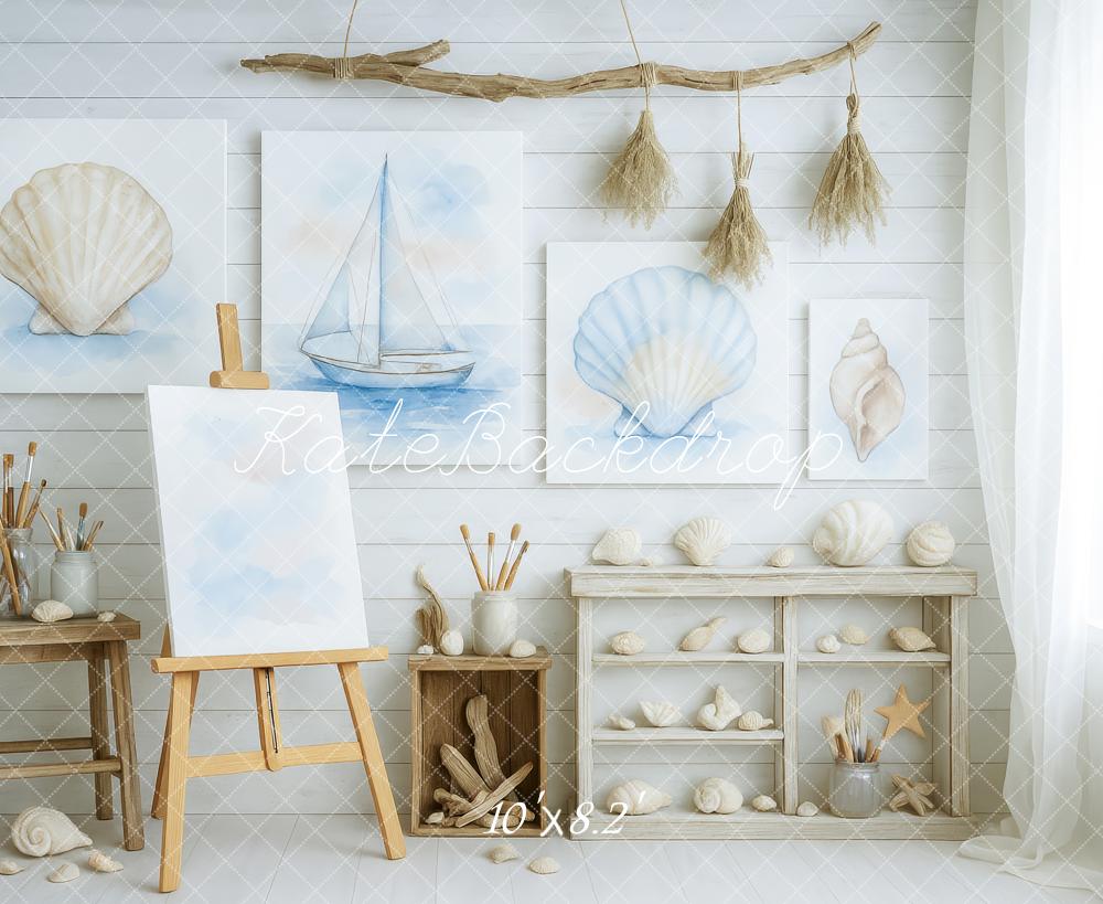 Kate Neutral Seaside Art Studio Backdrop Designed by Patty Roberts - Kate Backdrop AU