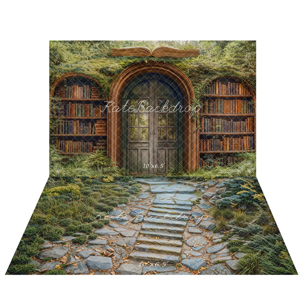 Kate Spring Bookstore Backdrop+Stone Stairway Floor Backdrop - Kate Backdrop AU