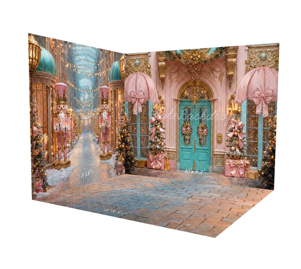 Kate Pink Nutcracker Christmas Street Room Set - Kate Backdrop AU