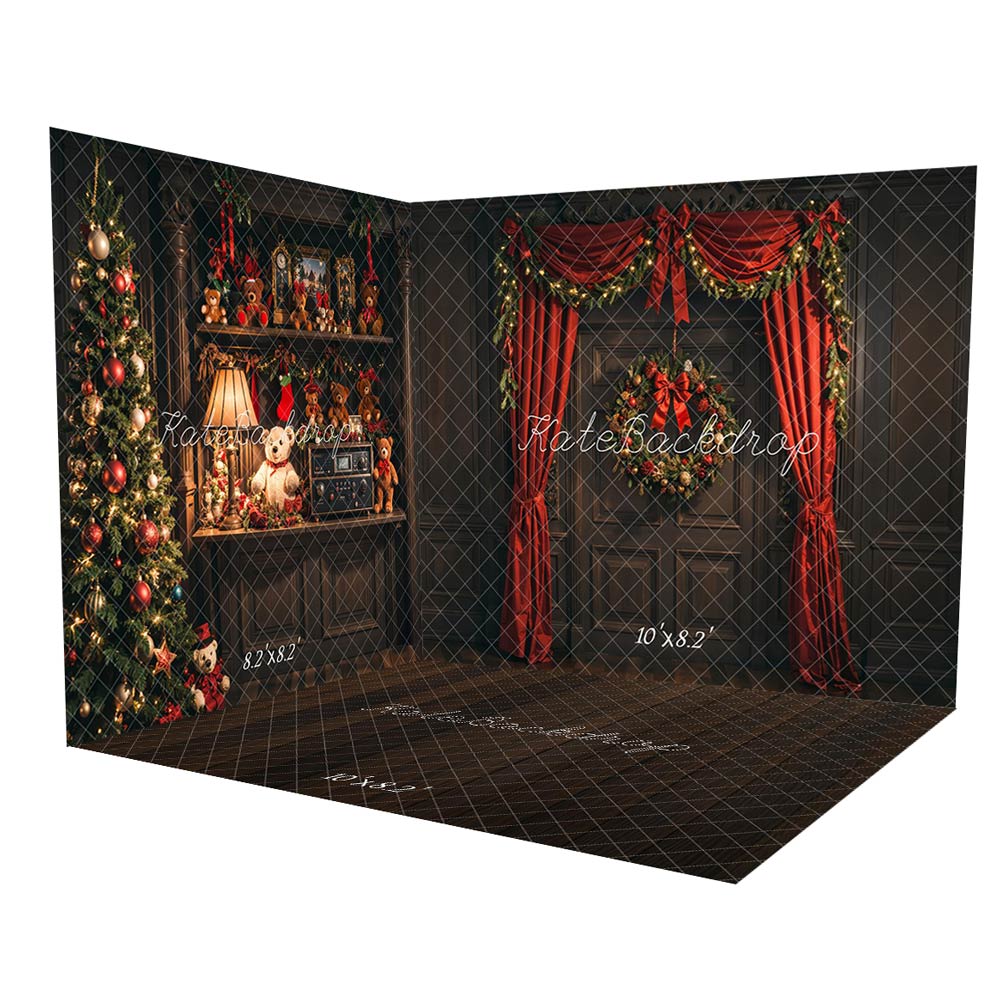 Kate Dark Wood Door Christmas Tree Room Set - Kate Backdrop AU