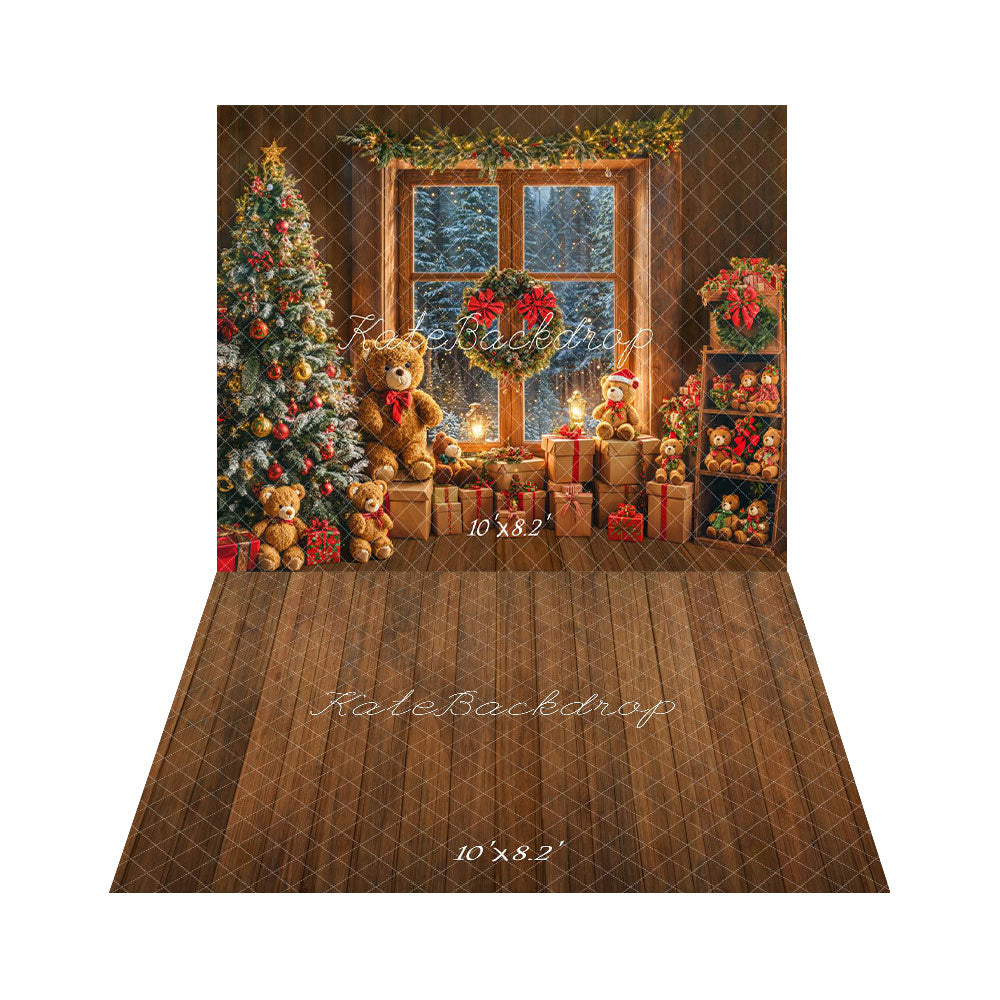 Kate Christmas Teddy Bear Gift Backdrop+Wood Floor Backdrop - Kate Backdrop AU
