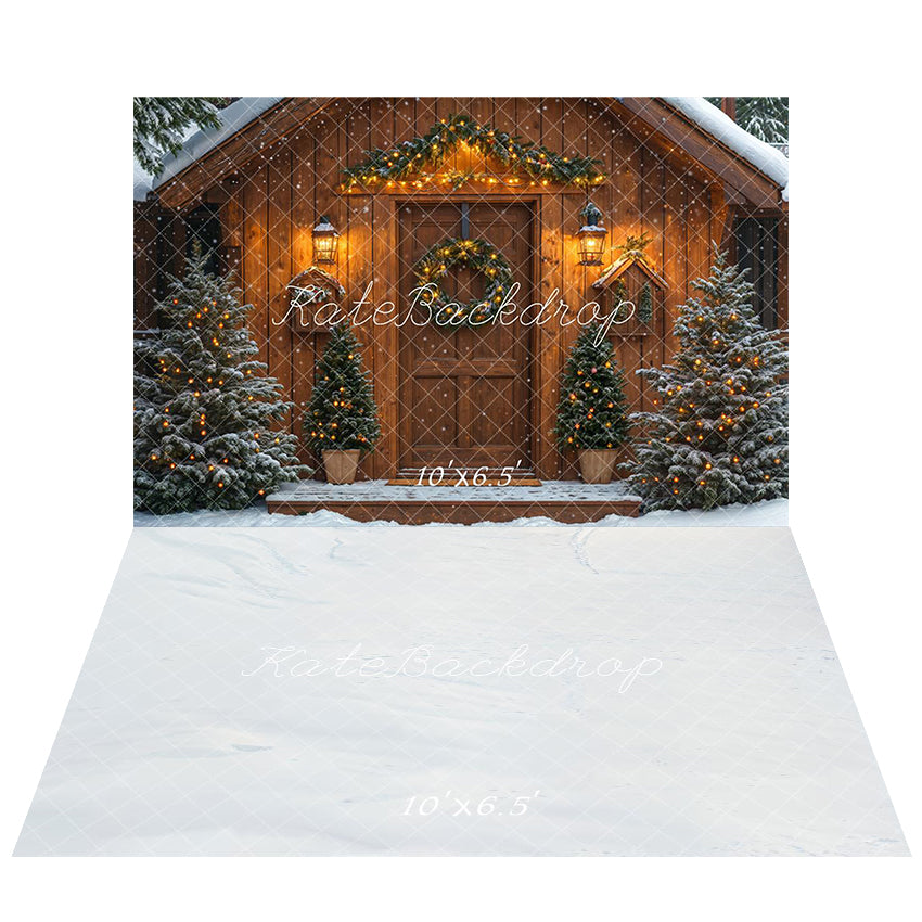 Kate Christmas Log Cabin Backdrop+Snowy Floor Backdrop - Kate Backdrop AU