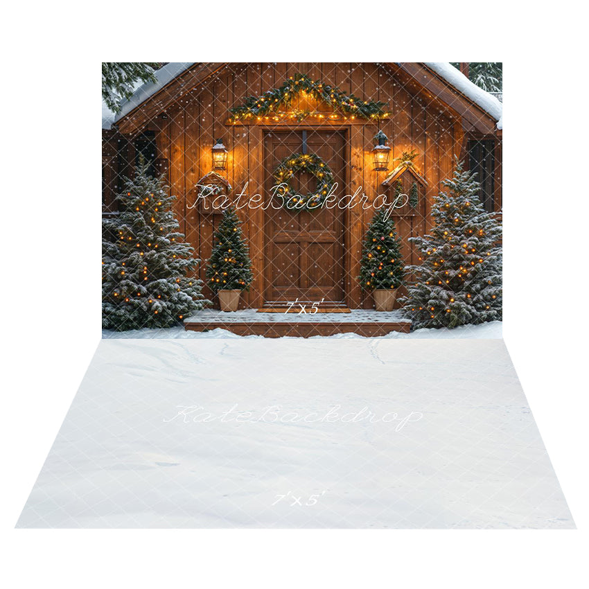 Kate Christmas Log Cabin Backdrop+Snowy Floor Backdrop - Kate Backdrop AU