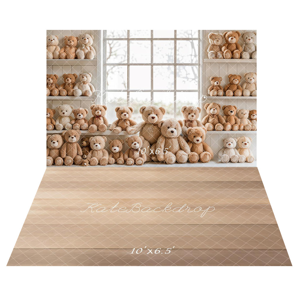 Kate Teddy Bear Window Backdrop+Wood Floor Backdrop - Kate Backdrop AU