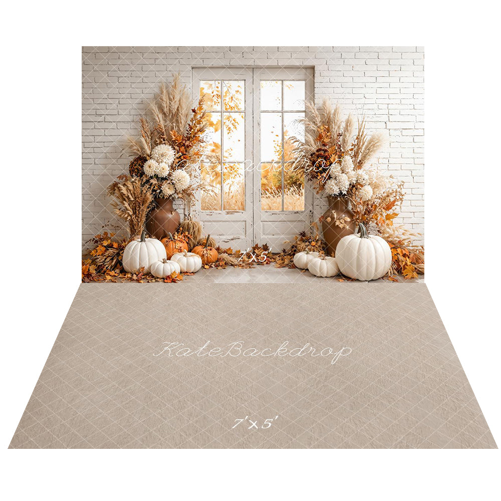 Kate Brick Wall Pumpkin Autumn Backdrop+Abstract Floor Backdrop