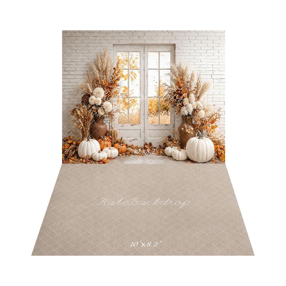Kate Brick Wall Pumpkin Autumn Backdrop+Abstract Floor Backdrop
